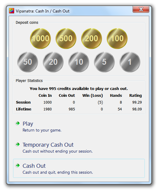 Vipanatra cash in / cash out dialog